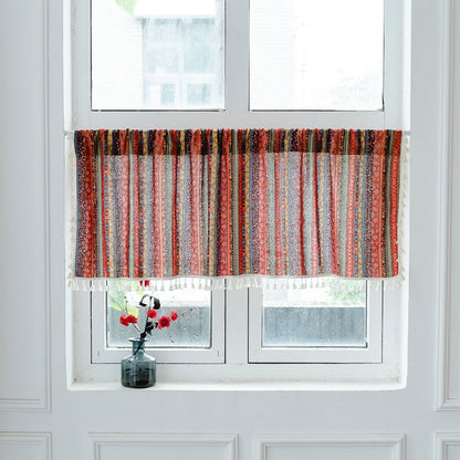 Colorful Plaid Pattern Tassel Tier Curtain